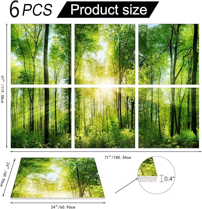 YPY Sound Proofing Panels for Walls Morning sunrise forest green trees: 6 Pack 72×48 Inches Decorative Art Acoustic Panel Sound Dampening Panels Absorbing Treatment