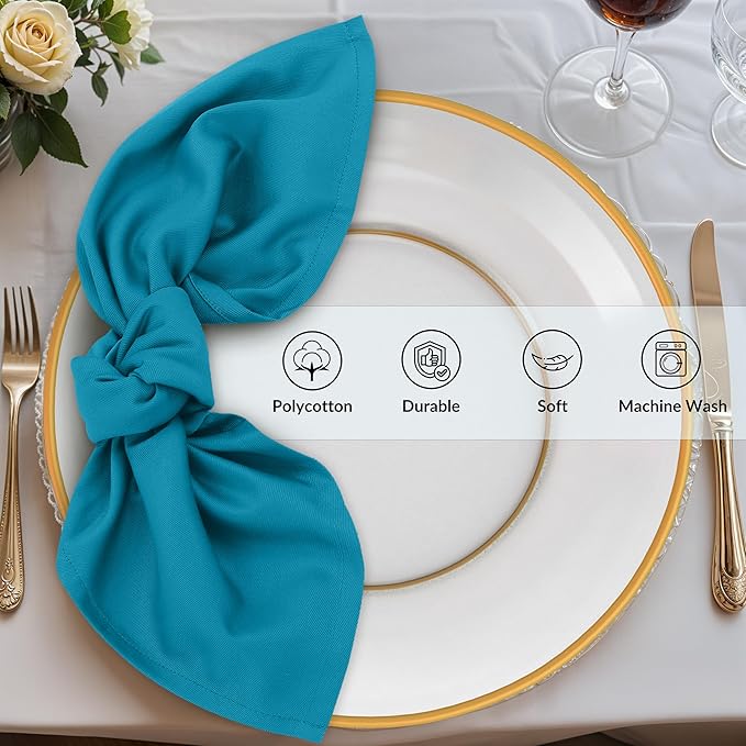 Zoyer Cloth Napkins Set of 12, 18x18 Inches Cotton Enrich Napkins Cloth ‎Washable, Soft & Durable Dinner Napkins for Parties, Wedding, Christmas, ‎Thanksgiving & Everyday Use - Teal