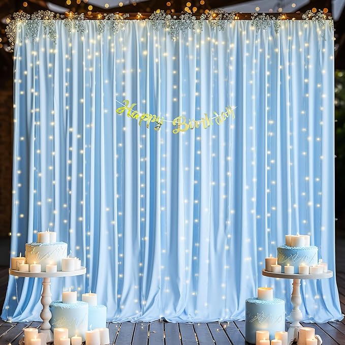 8 Panels Baby Blue Backdrop Curtain for Baby Shower Parties Wrinkle Free Light Blue Curtains Backdrop Drapes Fabric Decoration for Birthday Party Photography 40ft x 10ft