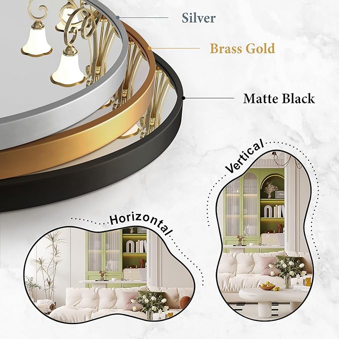 Dorlicecass Irregular Wall Mirror - Wall Mirrors Decorative 20"x36" Black Asymmetrical Mirror Tempered Glass Aviation Aluminum Alloy Frame for Bathroom, Bedroom, Living Room, Cloakroom, Entryway