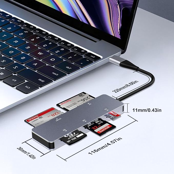 CFast 2.0 Card Reader 5-in-1, USB C USB 3.0 Aluminum Multi-Slot Memory Card Adapter with 5Gbps High-Speed Data Transfer, Simultaneous Reading for CFast/CF/SD/TF/XD Cards