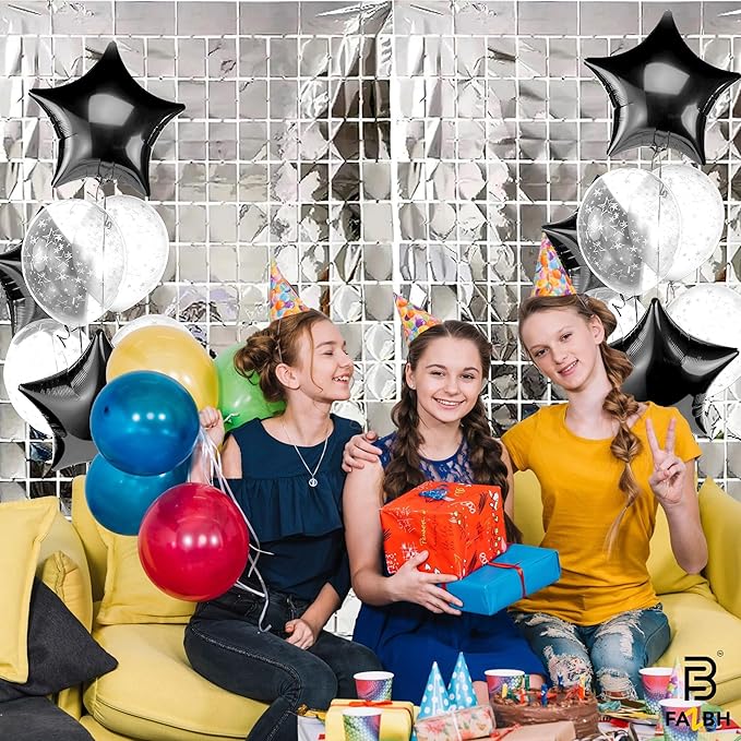 Large Shimmer Silver Backdrop - Pack of 2 | Silver Fringe Backdrop Curtain, New Years Eve Party Supplies 2026, Chirstmas Decorations, Birthday, Bachelerotte Disco Party Decorations