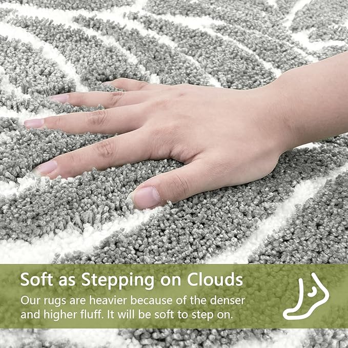 Gray Bathroom Rug - Grey Bath Mat Large Tropical Leaf Bath Rugs Non Slip Washable Bathrug for Bathroom Floor, Cute Bathmat Restroom Rug, Plant Absorbent Bath Mats Botanical Home Decor 24" x 36"