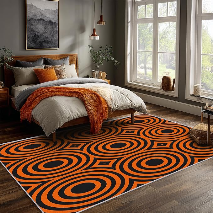 Retro Rings Area Rug 2x3, Optical Geometric Circle Rug, Bold Retro Pattern Carpet for Living Room Bedroom, Non Slip Soft Area Rug