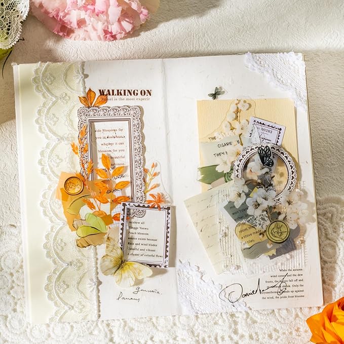 AuriicLeaf Vintage Botanical PET Sticker Set, 120PCS Floral and Leaf Ephemera Stickers for Journaling, Scrapbooking, DIY Crafts, and Art Projects