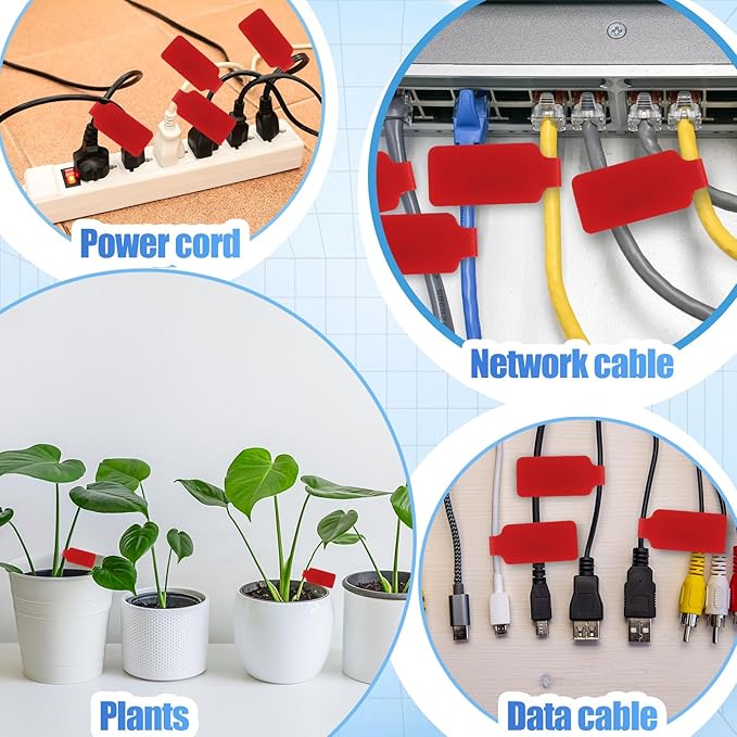 50 Pieces Cord Labels Self-Adhesive Nylon Cable Labels Tags Waterproof Wire Cable Tags or Electronics Office Computers Management and Identification (Red)
