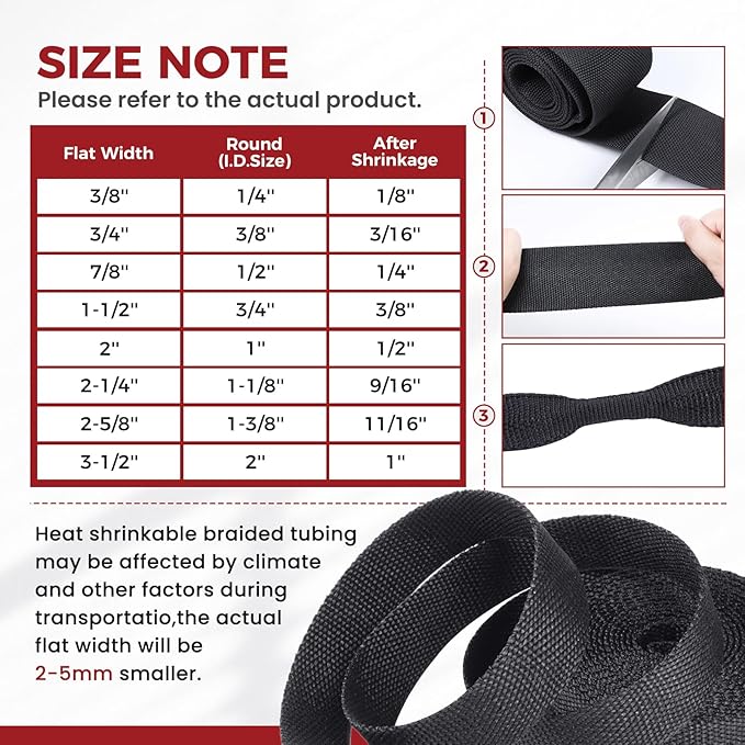 Heat Shrink Wire Loom 2:1 Shrinkable Braided Cable Sleeve 1-1/8 Inch ID-46ft Abrasion Protection Flexibility Fabric Wiring Harness Cover Sheath