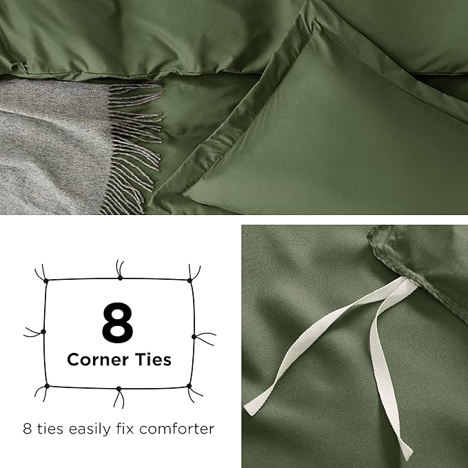 Bedsure Duvet Cover King Size - Soft Double Brushed Bedding Set for Kids & Adults, Zipper Closure, 3 Pieces, Includes 1 Duvet Cover (104"x90") & 2 Pillow Shams, NO Comforter, Olive Green