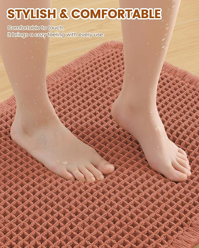 Smiry Waffle Bath Mat 72x24, Extra Soft Absorbent Bathroom Rugs, Non Slip Machine Washable Quick Dry Bath Rugs for Bathroom Floor, Tub, Shower, Home Decor Accessories, Orange