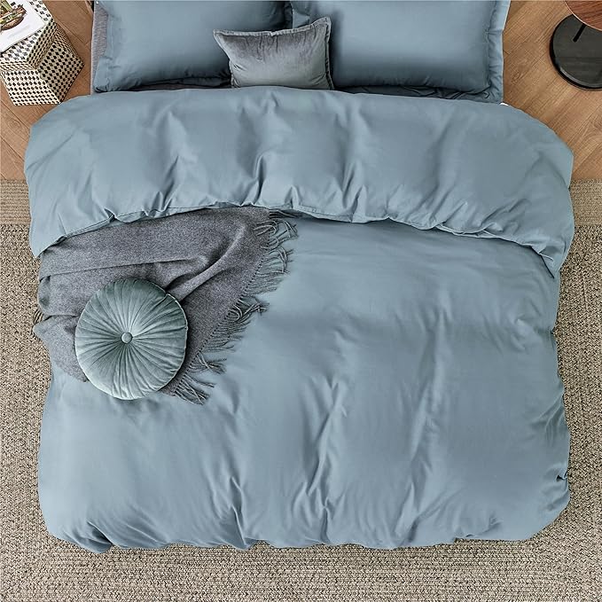 Bedsure Duvet Cover Oversized Queen Size - Soft Double Brushed Bedding Set for Kids & Adults, Zipper Closure, 3 Pieces, Includes 1 Duvet Cover (98"x98") & 2 Pillow Shams, NO Comforter, Mineral Blue
