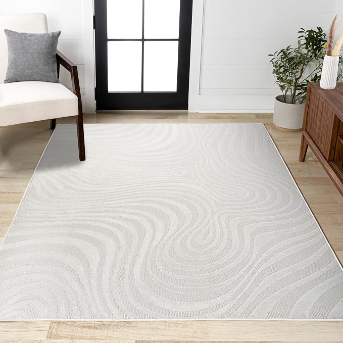 JONATHAN Y Maribo High-Low Abstract Striped Cream/Ivory 6x9 Indoor/Outdoor Area Rug, Pet Friendly, Non-Shedding, Stain Resistant, Easy-Cleaning for Backyard, Patio, Porch (SCN103A-6)