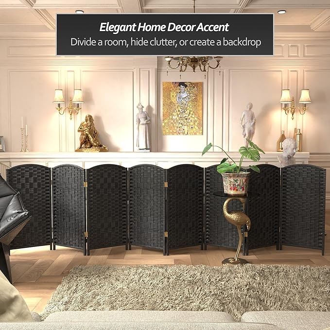 Red Lantern 3 ft. Short Diamond Weave Fiber Folding Screen - Black - 8 Panel