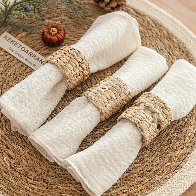 Cheesecloth Napkins 17x17 Inches Cloth Napkins Handmade Reusable for Lunch Dinner Wedding Baby Bridal Shower Party Rustic Boho Decorations Bulk Set of 10 Ivory Cream White