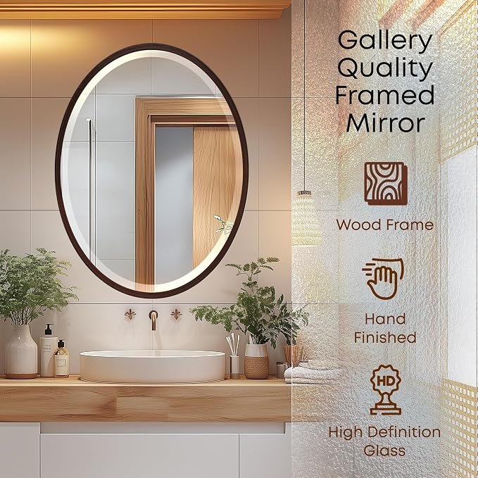 OVALCREST - Oval Wooden Beveled Wall Mirror for Home Decor, Bathroom, Vanity, Bedroom, Living Room, Hallway - London Style (Black Walnut) 29.1 x 23.1