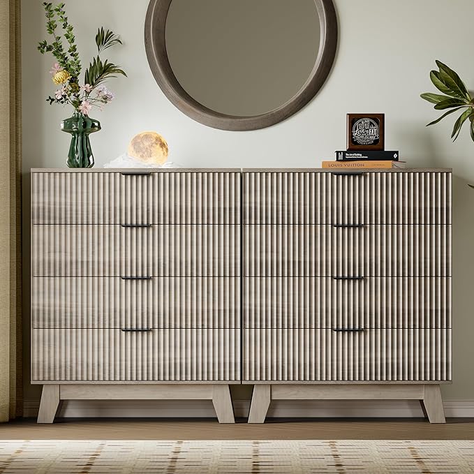 BORNOON 39" Tall Dresser for Bedroom, 4-Drawer Fluted Chest of Drawers, Modern Wood Highboy with Deep Storage, Metal Slides & Handles, Anti-Tip Kit, Vertical Clothes Organizer for Apartment, Nursery