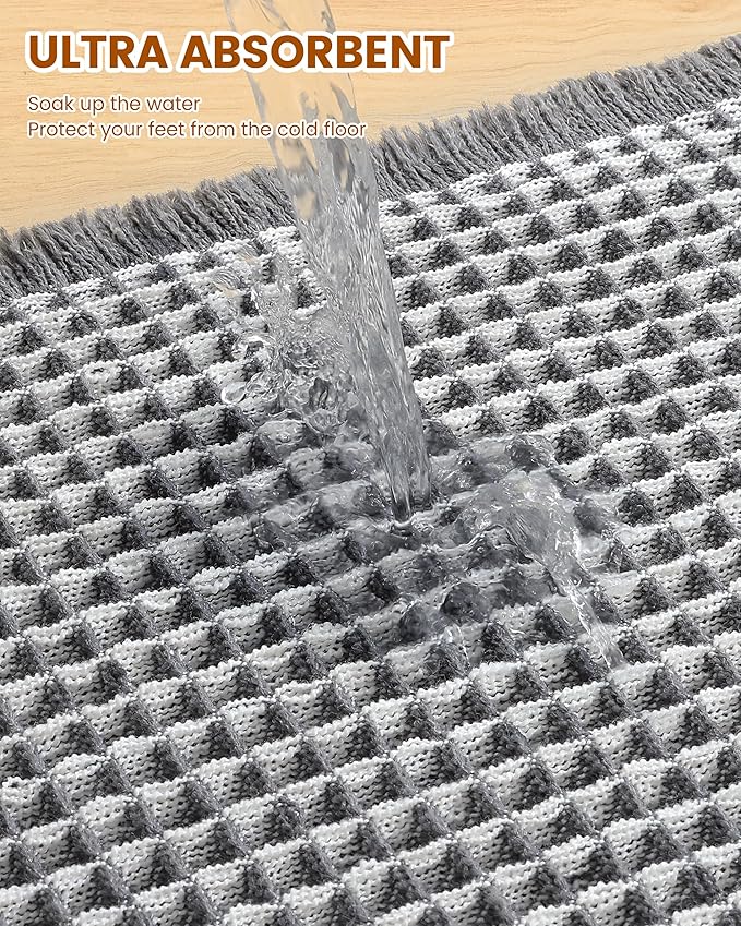 Smiry Waffle Bath Mat 36x24, Extra Soft Absorbent Bathroom Rugs, Non Slip Machine Washable Quick Dry Bath Rugs for Bathroom Floor, Tub, Shower, Home Decor Accessories, Darkgrey & Cream