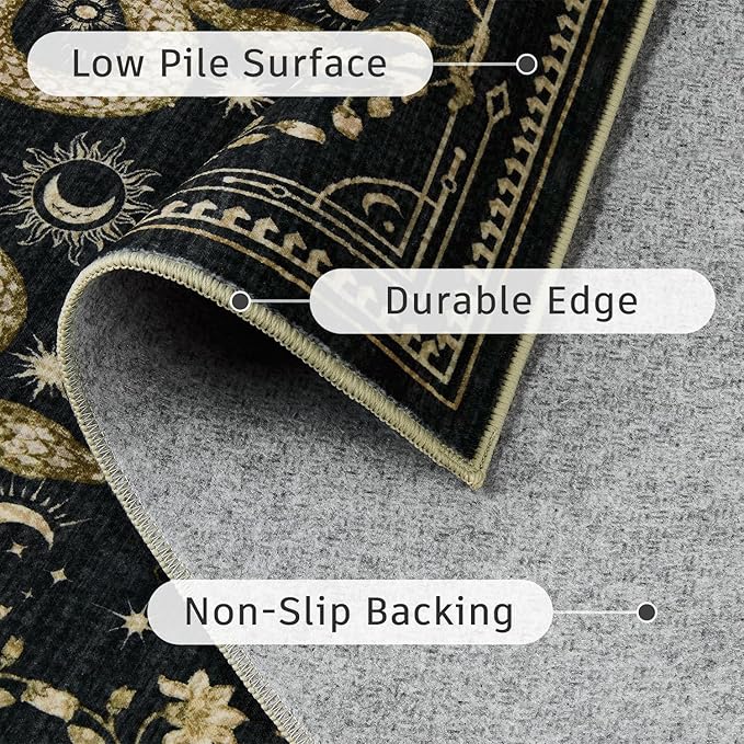DCX Washable 8x10 Snake Rug, Black Gothic Rug for Living Room, Soft Low Pile Carpet, Kid & Pet Friendly with Rubber Back Non Slip, Stain Resistant Rug for Bedroom Dining Room Office