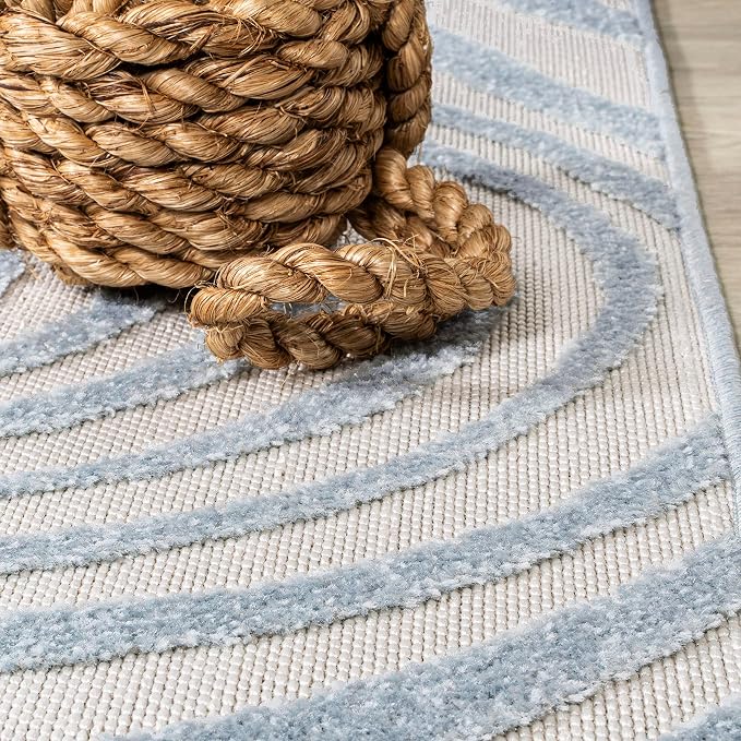 JONATHAN Y Maribo High-Low Abstract Striped Light Blue/Ivory 12x18 Indoor/Outdoor Area Rug, Pet Friendly, Non-Shedding, Stain Resistant, Easy-Cleaning for Backyard, Patio (SCN103C-18)