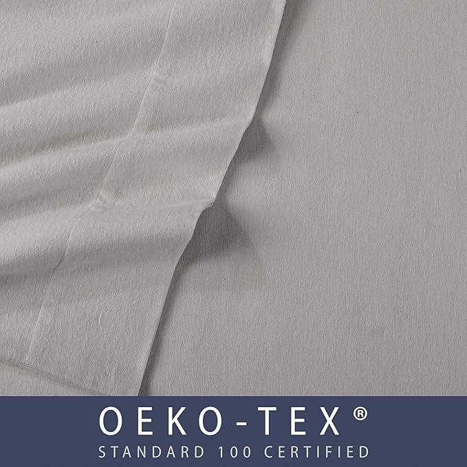 Market & Place 100% Turkish Cotton Flannel Sheet Set | 4 Piece Deep Pocket Solid Cozy Winter Bed Sheets | Double Brushed for Extra Softness & Comfort | Chalet Collection (King, Dark Grey)
