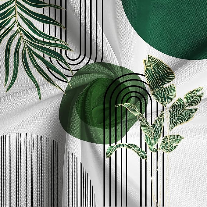 Mid Century Green Shower Curtain for Bathroom Boho Modern Abstract Plant Tropical Leaves Bathroom Curtain Set Geometric Arch Minimalist Waterproof Fabric Bath Decor 48x72 inch