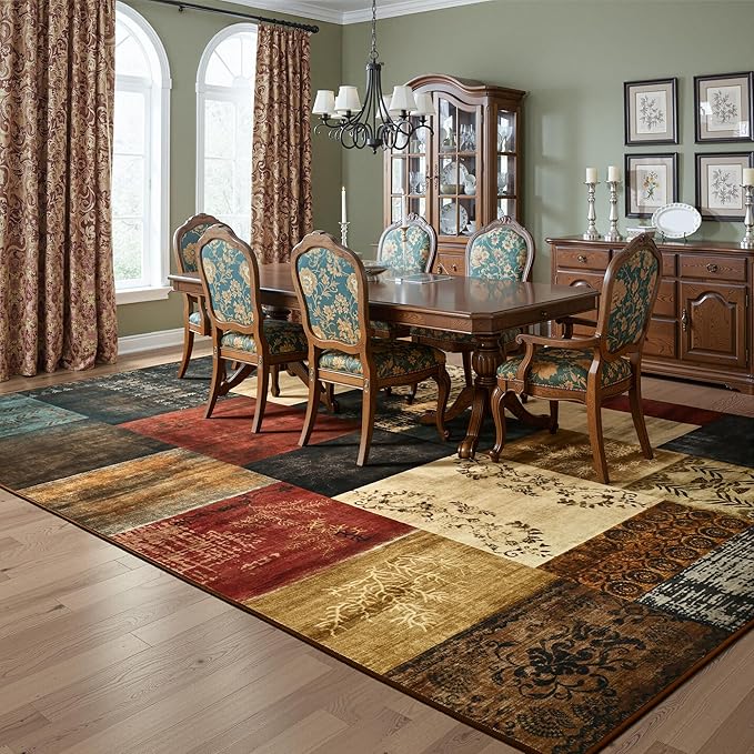 Tepook Modern Area Rugs for Living Room, 9x12 Washable Large Rug for Bedroom, Geometric Patchwork Rugs Indoor Non-Slip Throw Carpets for Dining Room Office Farmhouse Home Decor, Multi