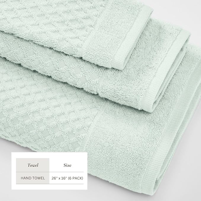 Great Bay Home Hand Towels - 100% Cotton 6 Pack 26x16 Hand Towel Set - Absorbent, Durable, Quick-Dry Towels for Bathroom (Pastel Blue)