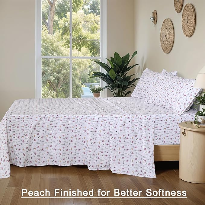 RUVANTI 100% Organic Cotton Sheets King Size, Percale Weave, GOTS Certified, 4-Piece Set, Deep Pocket 15", Crisp & Breathable, Soft Durable Bedding, Sábanas Algodón Orgánico – Obsessed Stems