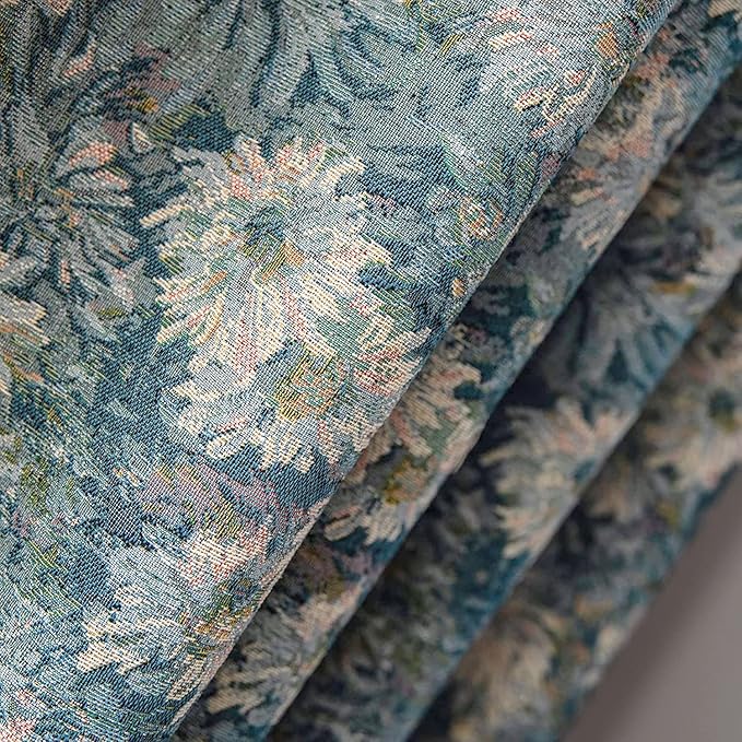 ENJOYBRIDAL Blue Floral Curtains 84 Inch Length 2 Panels Farmhouse Semi Sheer Drapes for Living Room Bohemian Rustic Rod Pocket Window Curtain Panels with Tassel Jacquard Bedroom Window Treatments