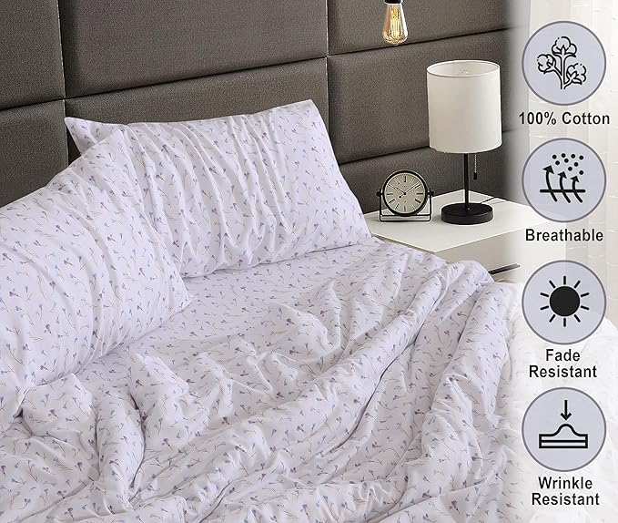 RUVANTI Flannel Sheets Twin Size - 100% Cotton Double Brushed Twin Sheets Set, Deep Pockets 16 Inches, All Seasons Breathable & Extra Soft Bed Sheets, Warm & Cozy, 3 Piece, Navlight
