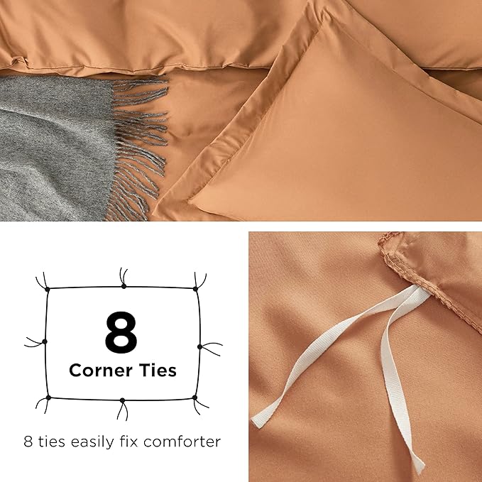 Bedsure Duvet Cover Queen Size - Soft Double Brushed Bedding Set for Kids & Adults, Zipper Closure, 3 Pieces, Includes 1 Duvet Cover (90"x90") & 2 Pillow Shams, NO Comforter, Burnt Orange