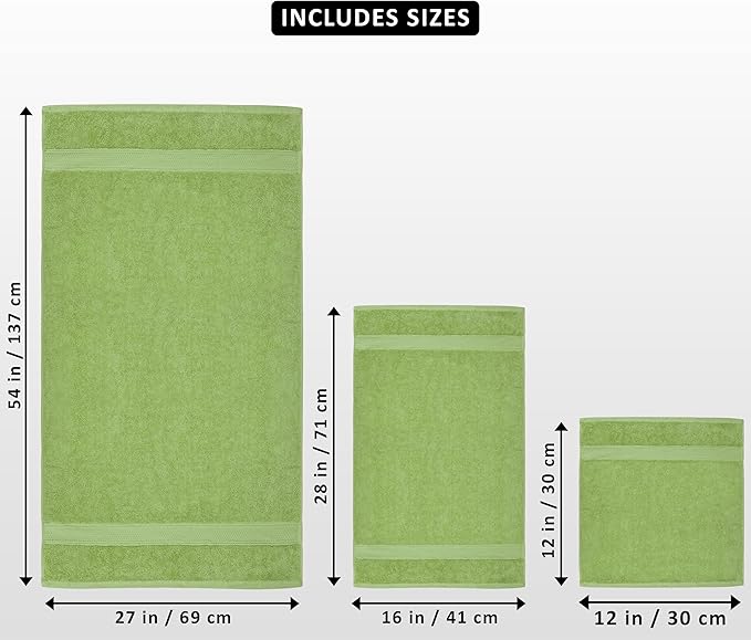 Utopia Towels 8 Piece Luxury Towel Set – Majestic Plush, Super Absorbent & Quicker-to-Dry, Thick 100% Ring Spun Cotton Towels for Bathroom, Spa & Hotel – 2 Bath, 2 Hand, 4 Washcloths, Sage Green
