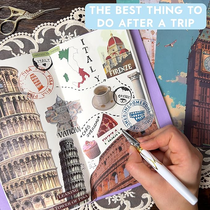 Fayware 300+ Travel Stickers for Scrapbooking & 20 A5 Papers - Pre-Cut Washi Stickers for Journaling, Vintage Travel Scrapbooking Supplies, Junk Journals Stickers