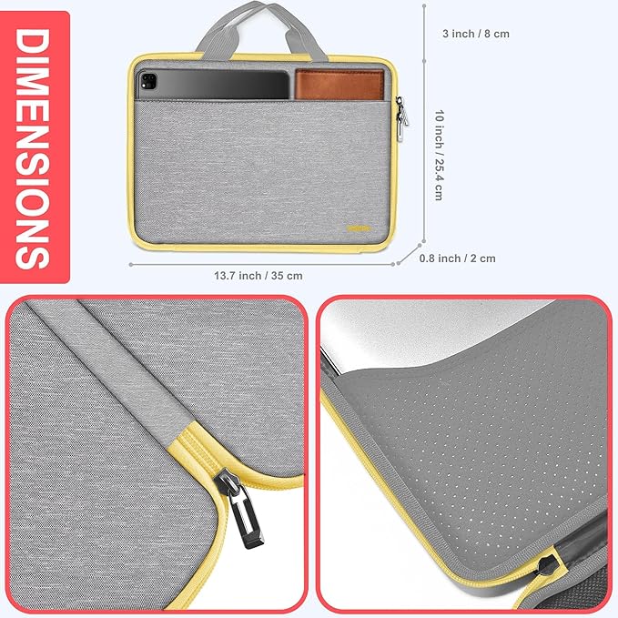 Hseok Laptop Case 13.3-14 inch Breifcase Handbag, Water-Resisten & Shockproof Laptop Sleeve Compatible with MacBook Pro 14",MacBook Air/Pro 13.3"and 13"-14" HP,Dell,Lenovo,Asus,Acer,Light gray-yellow