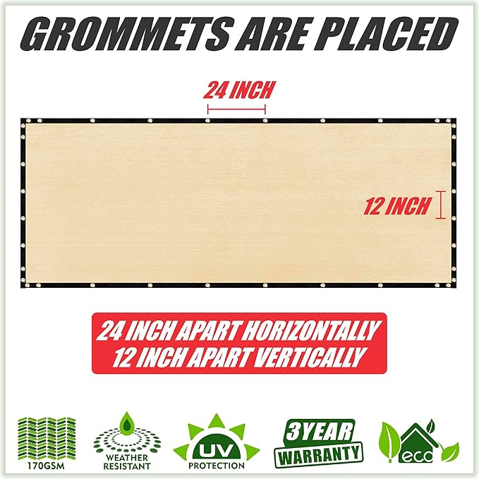 ColourTree 6' x 25' Beige Fence Screen Privacy Screen - Commercial Grade 170 GSM - Heavy Duty - 3 Years Warranty - Cable Zip Ties Included