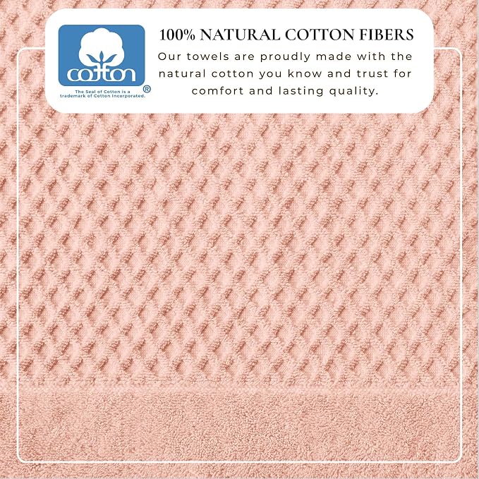 Great Bay Home Bath Towels - 100% Cotton 6 Piece Towel Set - Diamond Waffle Weave - Absorbent, Durable, Quick-Dry Towels for Bathroom (Pink)