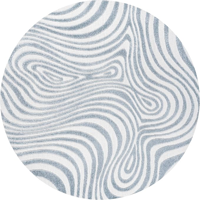 JONATHAN Y Maribo High-Low Abstract Striped Light Blue/Ivory 9' Round Indoor/Outdoor Area Rug, Pet Friendly, Non-Shedding, Stain Resistant, Easy-Cleaning for Backyard, Patio, Porch (SCN103C-9R)