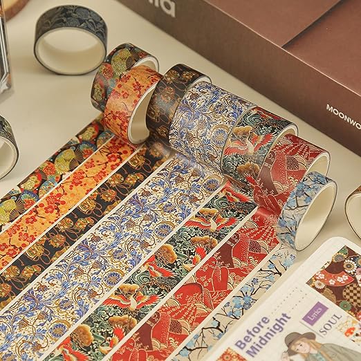 Songdao 12 Rolls Kyoto Charm Washi Tape Set Japanese Arts Adhesive Tapes Geometric Garden Decorative Masking Tape Sets for Craft, Kids, Scrapbook, DIY, Gift Wrapping (Floral Bird)