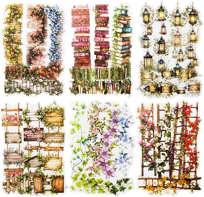 AuriicLeaf Bookish Garden PET Sticker Set, 120PCS Floral and Book Themed Scrapbooking Stickers, Waterproof Stickers for Journal, Diary, DIY Crafts