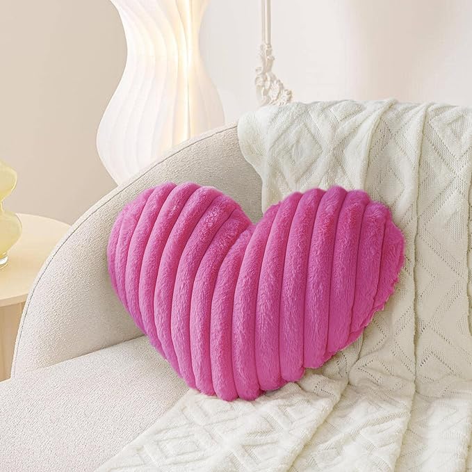 AELS Heart Shaped Pillow, 20 Inches Heart Decorative Throw Pillows, Faux Fur Love Pillows Cute Pillow, Valentines Day Decorations, Wedding Decor, Living Room Bedroom Nursery Decor, Hot Pink