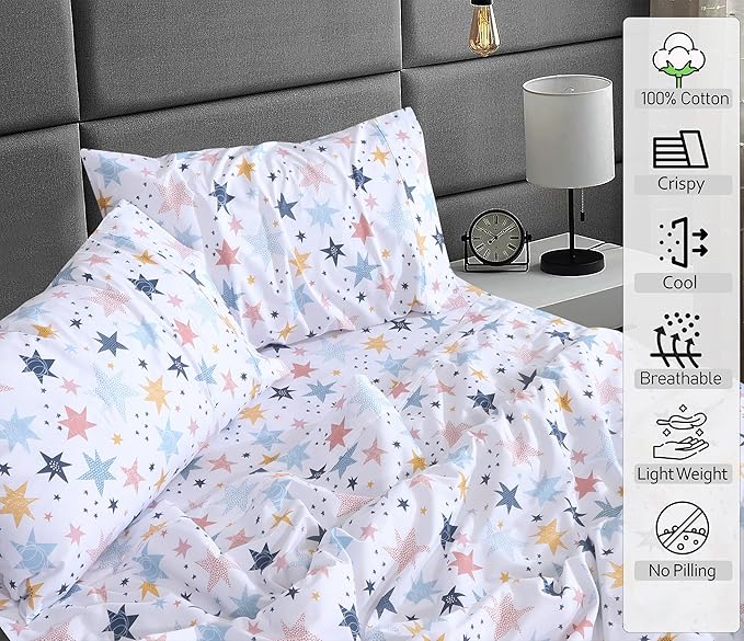 RUVANTI 100% Cotton Twin XL Sheet Sets, 3 Pieces, Soft & Breathable Percale Weave Bedding, Deep Pocket 16", Hotel Standard, Crisp Cool Feel, Durable, Perfect Size Floral Sheets, Fault Star