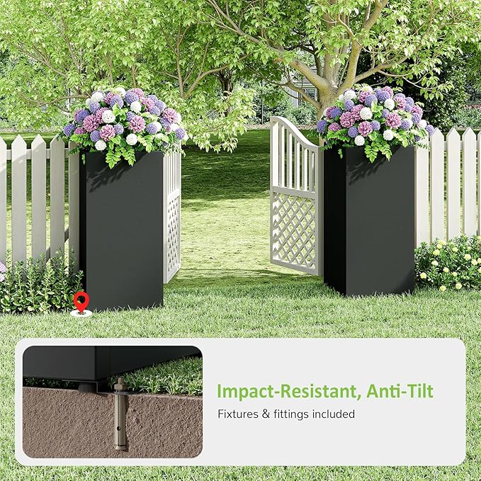 Set of 4 Planter Box Outdoor 30" H x 14.4" W x 13.6" D- Tall Planters for Outdoor Patio/Porch, All-Weather with Anti-Dumping Kit, Durable Galvanized Steel, Modern Design for Plants, Flower