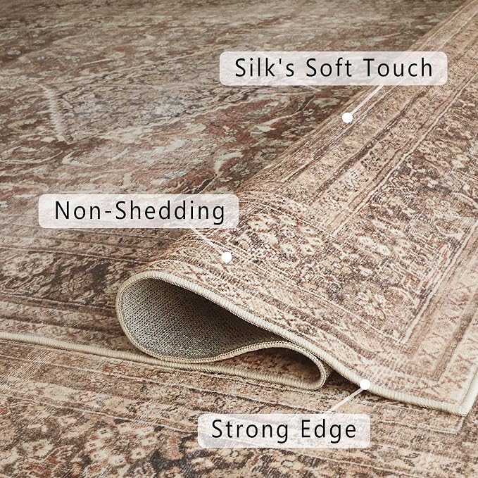 vivorug 3x5 Rug, Small Area Rug for Living Room, Bedroom, Kitchen, Machine Washable Non-Slip Throw Rug, Vintage Carpet for Entryway Nursery Coffee Table - Durable (Brown)
