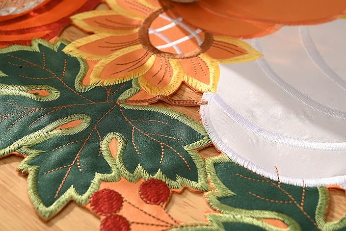 Thanksgiving Table Runner Embroidery Cutout Pumpkin Fall Table Runners Kitchen Decor Party Table Decorations 16x72 inch