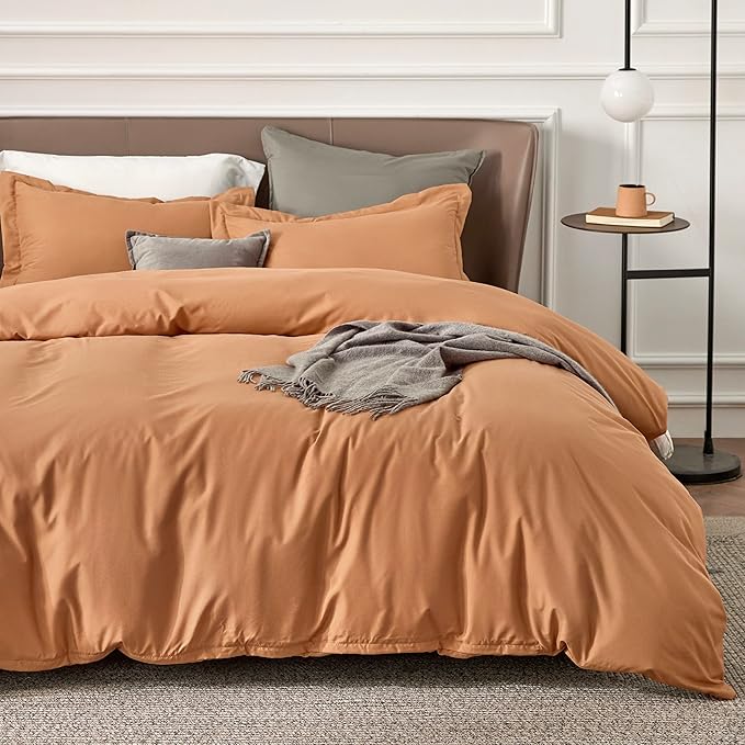 Bedsure Duvet Cover Full Size - Soft Double Brushed Bedding Set for Kids & Adults, Zipper Closure, 3 Pieces, Includes 1 Duvet Cover (80"x90") & 2 Pillow Shams, NO Comforter, Burnt Orange