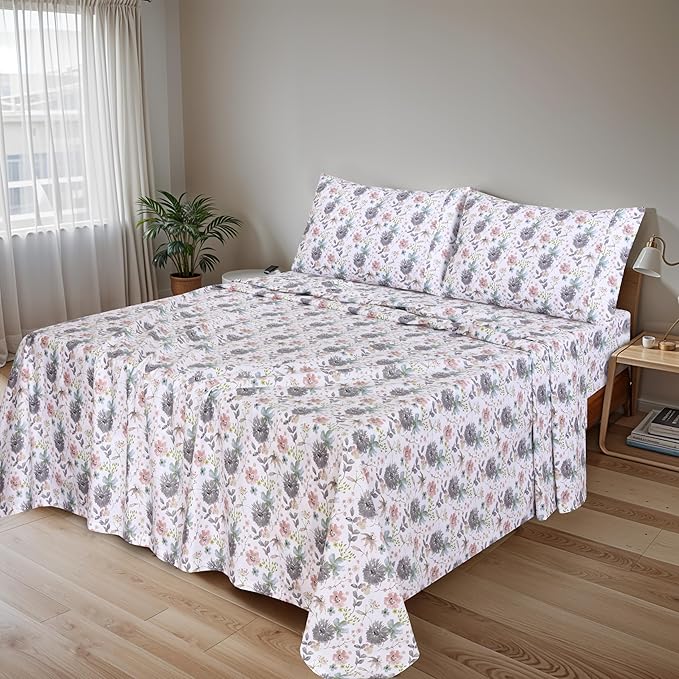 RUVANTI 100% Cotton Twin XL Sheet Sets, 3 Pieces, Soft & Breathable Percale Weave Bedding, Deep Pocket 16", Hotel Standard, Crisp Cool Feel, Durable, Perfect Size Floral Sheets, Dandelion Field