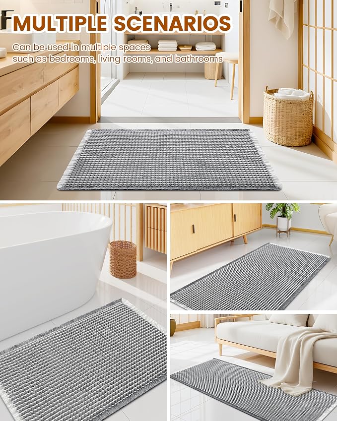 Smiry Waffle Bath Mat 36x24, Extra Soft Absorbent Bathroom Rugs, Non Slip Machine Washable Quick Dry Bath Rugs for Bathroom Floor, Tub, Shower, Home Decor Accessories, Darkgrey & Cream