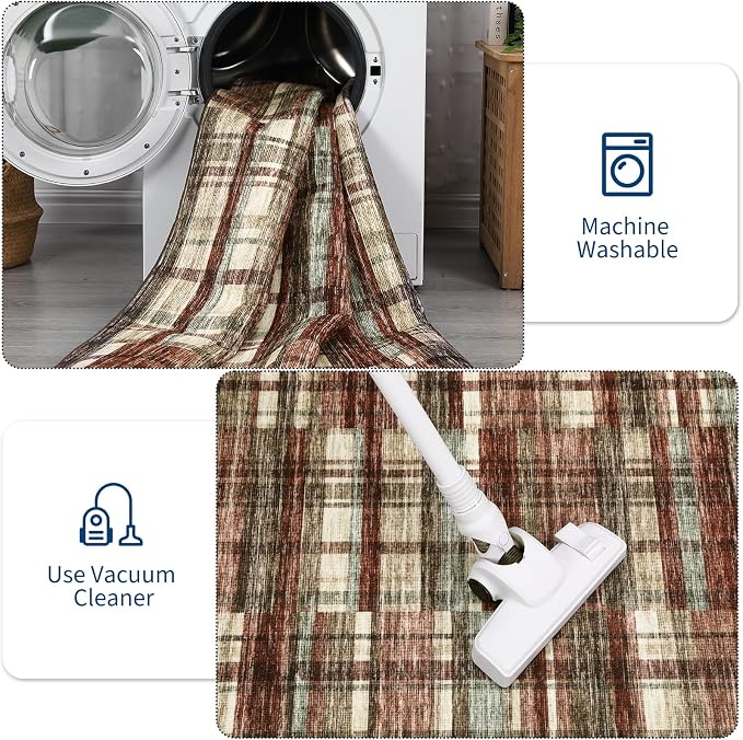 Washable Rugs 5x7 Area Rug for Bedroom Printed Low Pile Living Room Rug Modern Farmhouse Area Rugs Soft Non Slip Throw Rugs for Nursery Office Classroom Dining Room Red 5'x7'
