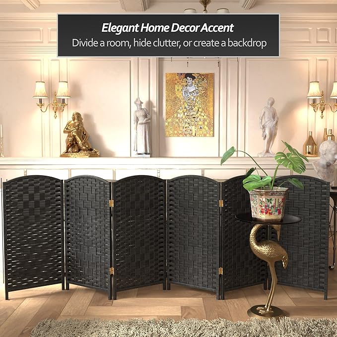 Red Lantern 3 ft. Short Diamond Weave Fiber Folding Screen - Black - 6 Panel