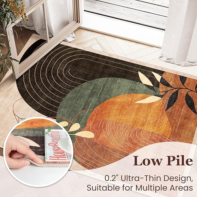 MUJOO 3x5 Washable Rugs,Boho Large Area Rug for Entryway Kitchen Entry Bedroom Bedside Foyer,Small Throw Carpet Indoor Non Slip Mid Century Modern Abstract Botanical Geometric Accent Terracotta