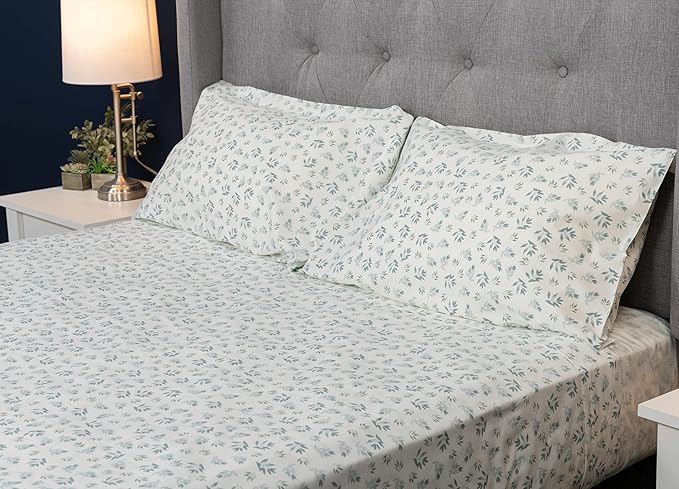 MyPillow Giza Dreams Bed Sheets, 100% Certified Giza Egyptian Cotton, Deep Pocket, Sateen Weave [King, Blue Green Floral]